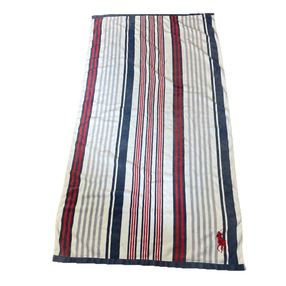 Polo Ralph Lauren 33X60 Red Embroidery Pony Striped Beach Bath Towel Plush